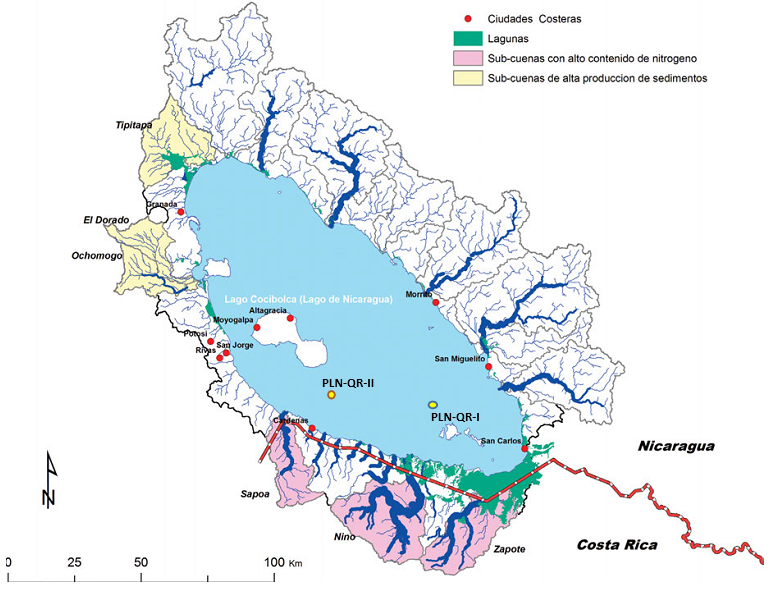 Contaminación por sedimentos y nutrientes procedente de poblaciones costeras del lago Cocibolca.